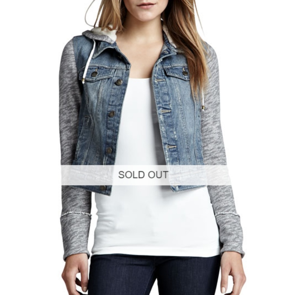 Free People Denim and Knit Hoodie Jacket